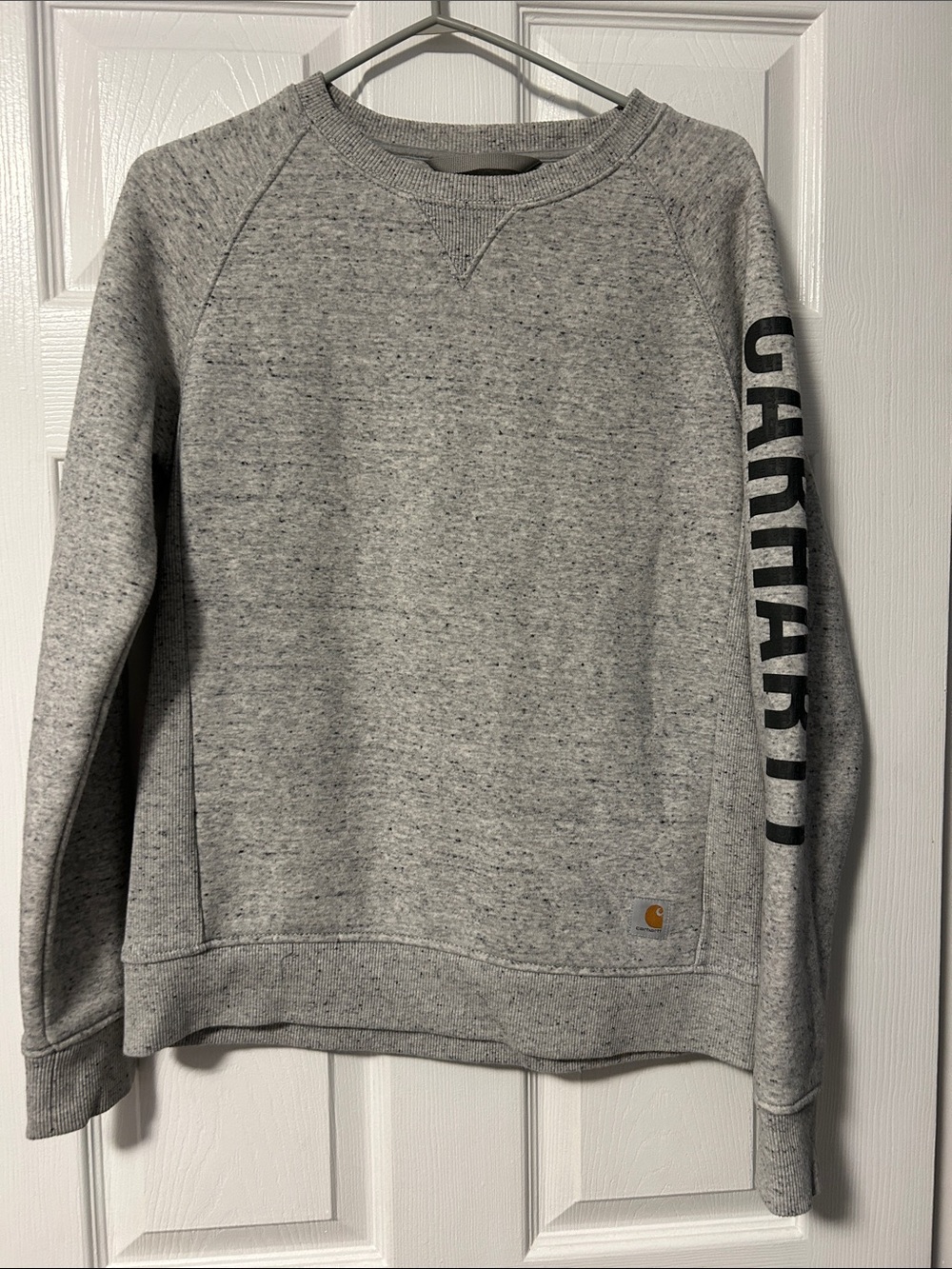 Carhartt Women's Heather Gray Crewneck Sweatshirt with Sleeve Logo